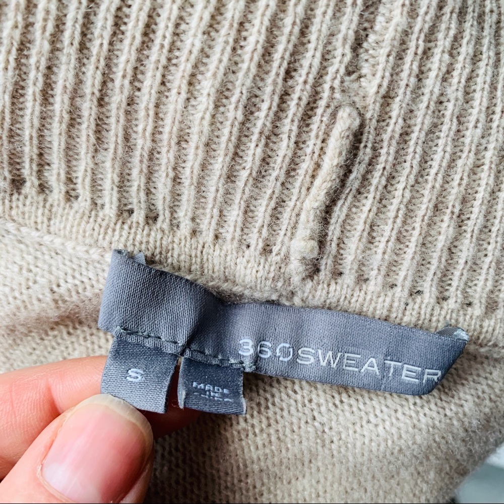 360Sweater Cashmere Hi-Lo Turtle Neck Tan Sweater - Picture 5 of 11